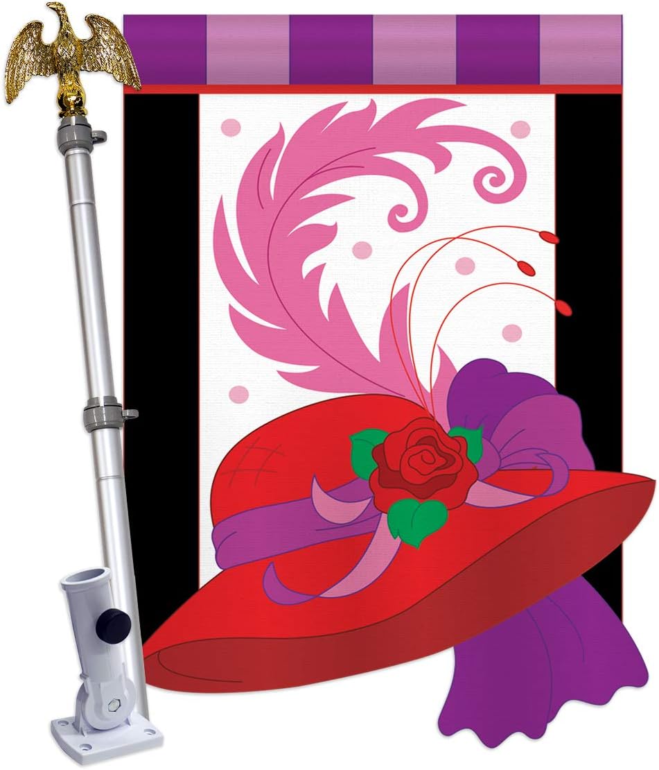 Two Group HS115041-P2-02 Welcome Live, Love, Laugh Inspirational Expression Applique Decorative Vertical 28" x 44" Double Sided House Flag Set Aluminum Pole & Bracket Hardware