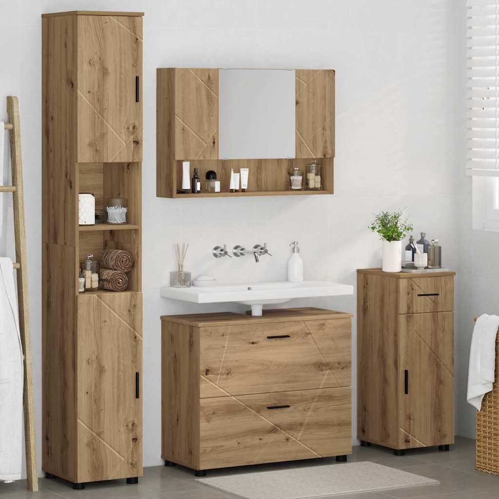 Set Mobili Bagno 4 Pz Sospesi Rovere Artigianale