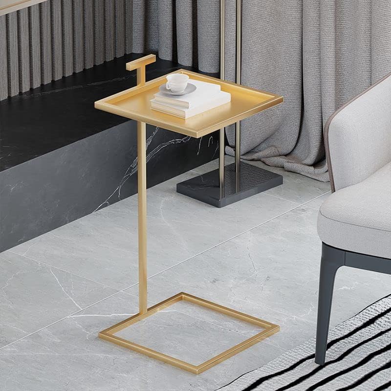 Miniatura 5 de CraftThink Mesa auxiliar pequeña, mesa auxiliar cuadrada moderna de mediados de siglo, mesa auxiliar de metal C de 23 pulgadas de alto, mesa