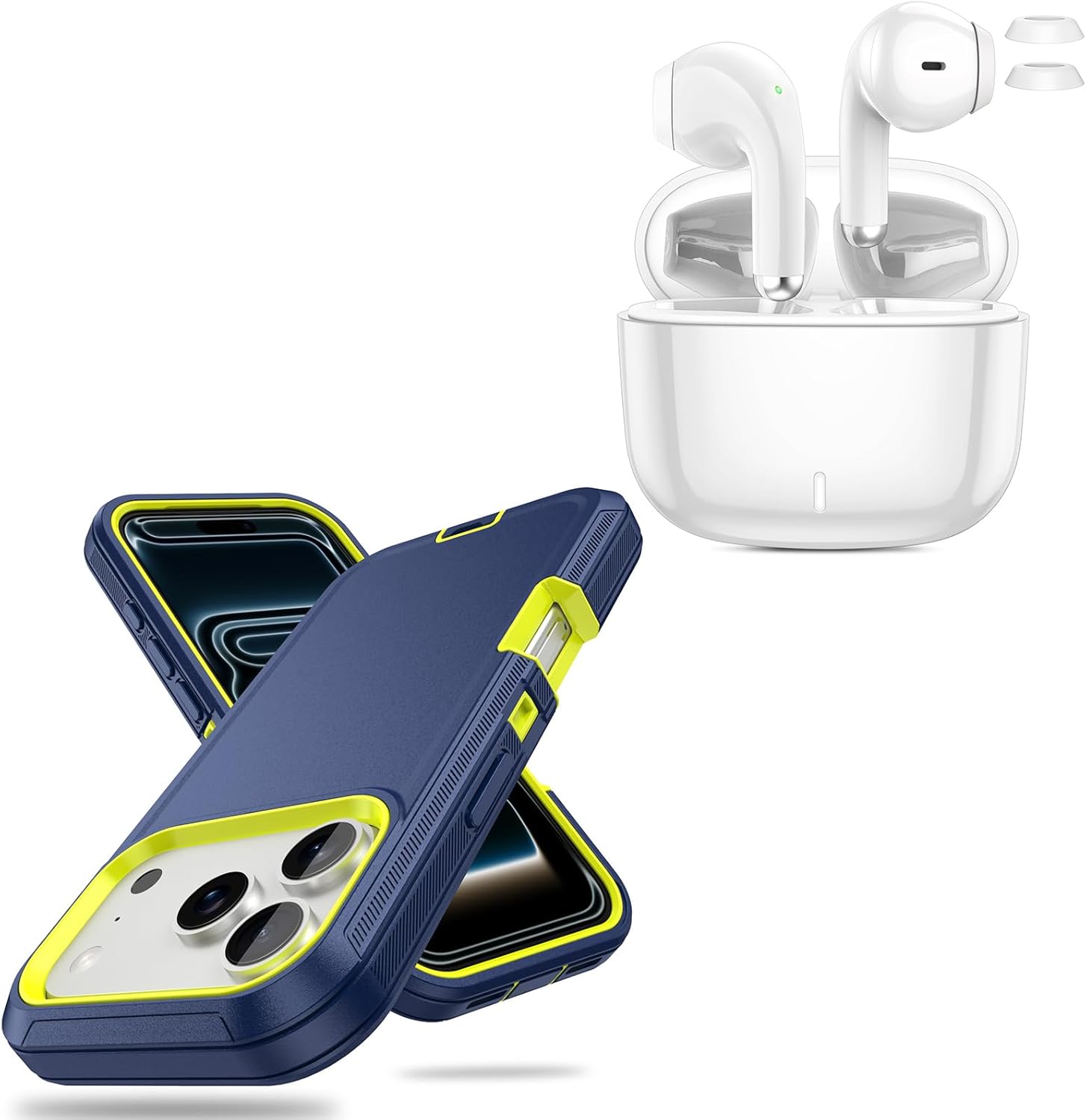 ACAGET Wireless Earbuds Bluetooth 5.3 Headphones HiFi Stereo Earphones for iPhone & Android + Heavy Duty Shocproof Phone Case for iPhone 17 Pro 2025