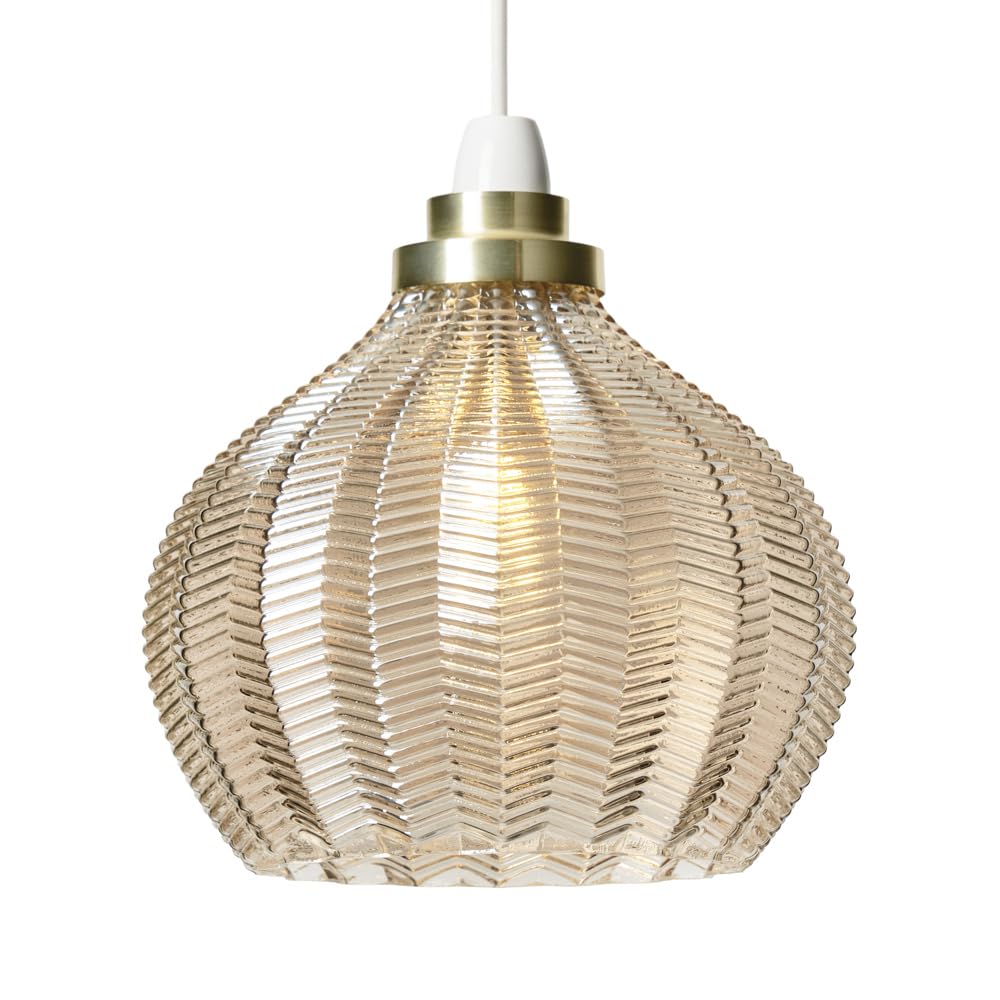 LITECRAFT Henrietta Herringbone Glass Lamp or Shade in Satin Brass - (Lampshade)