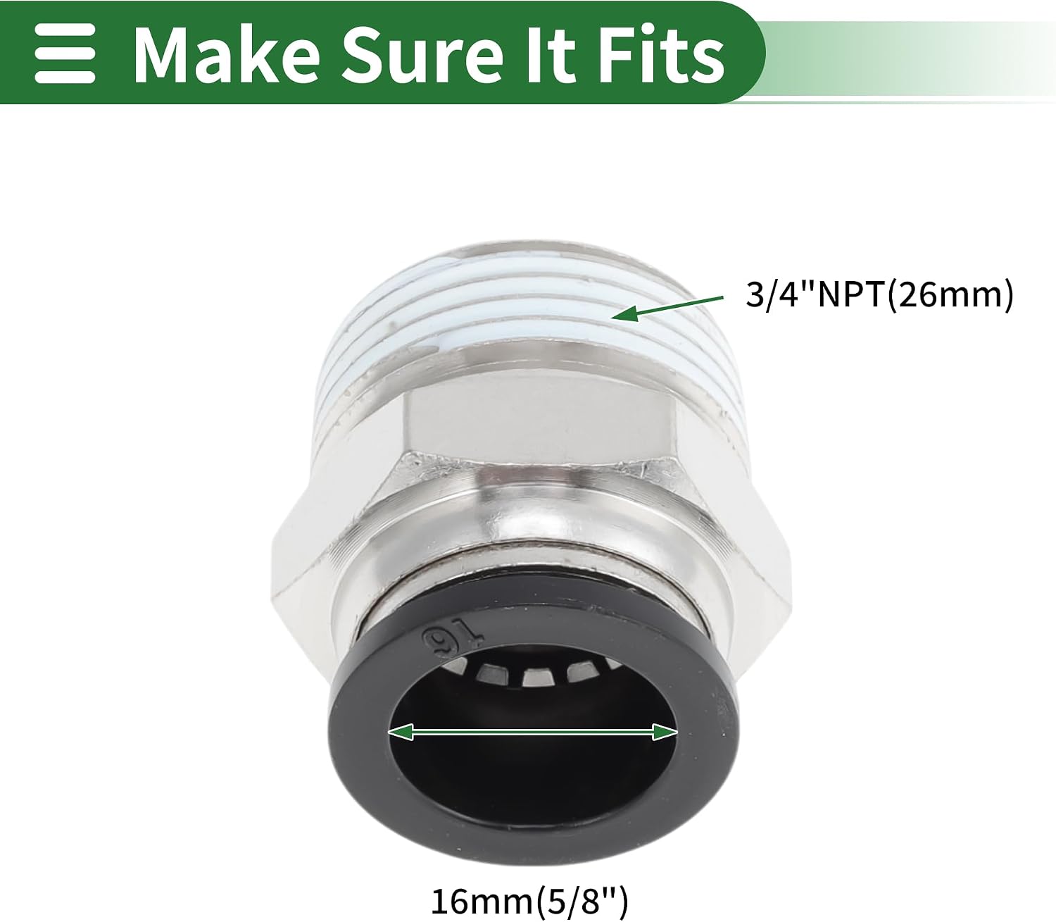 Push to Connect Air Fittings 5/8" Male Thread Air Line Quick Connector Plastic Nickel-plated Copper 3/4"NPT 5 Pcs Black Silver Tone