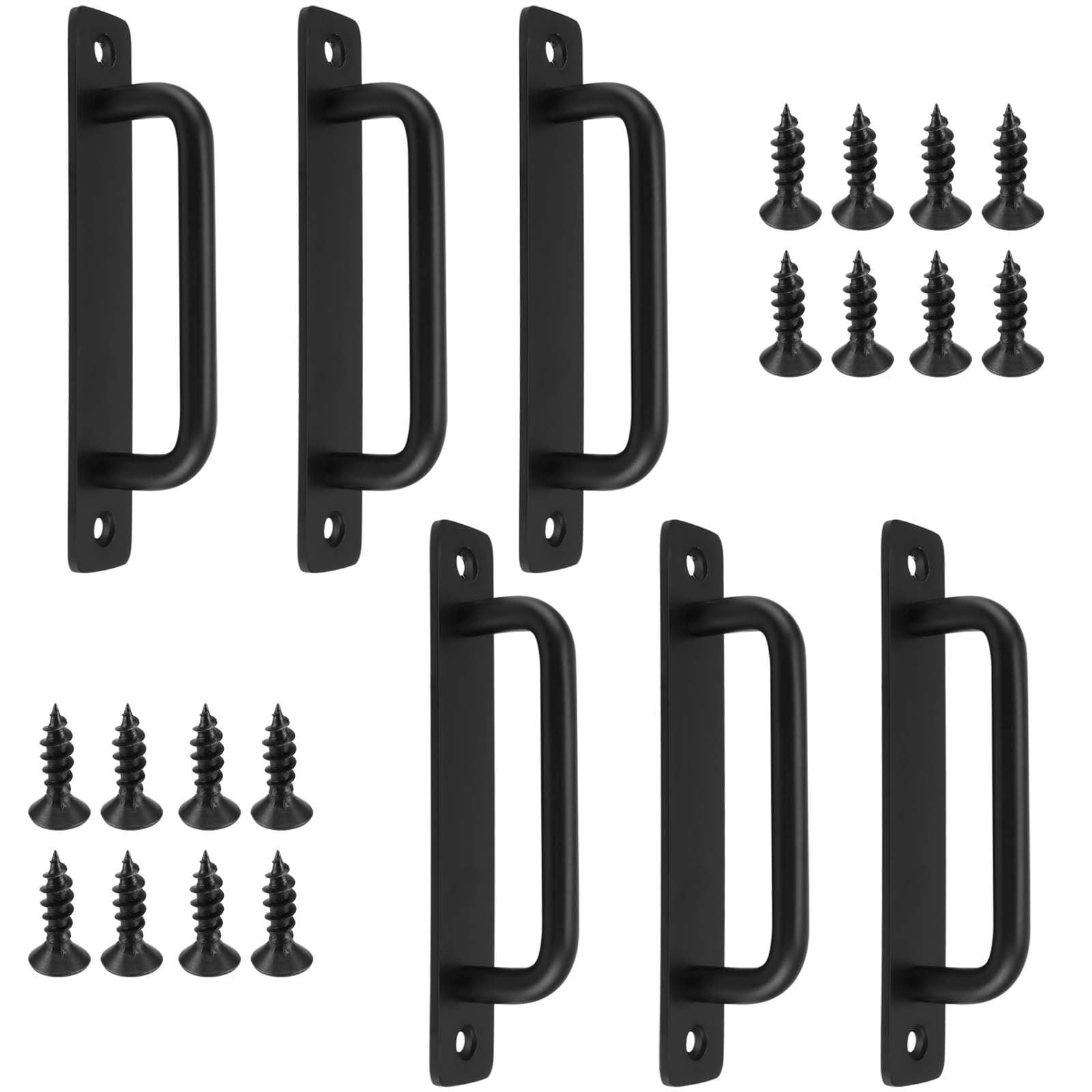 Sinjeun Black 6 Pcs 6 Inch Pull Push Door Handles, Aluminum Alloy Sliding Handles With Screws For Barn, Closet And Cabinet,