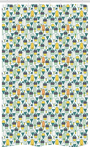 ABAKUHAUS Cupcake Schmaler Duschvorhang, Eistüten Beeren, Badezimmer Deko Set aus Stoff mit Haken, 120 x 180 cm, Mehrfarbig