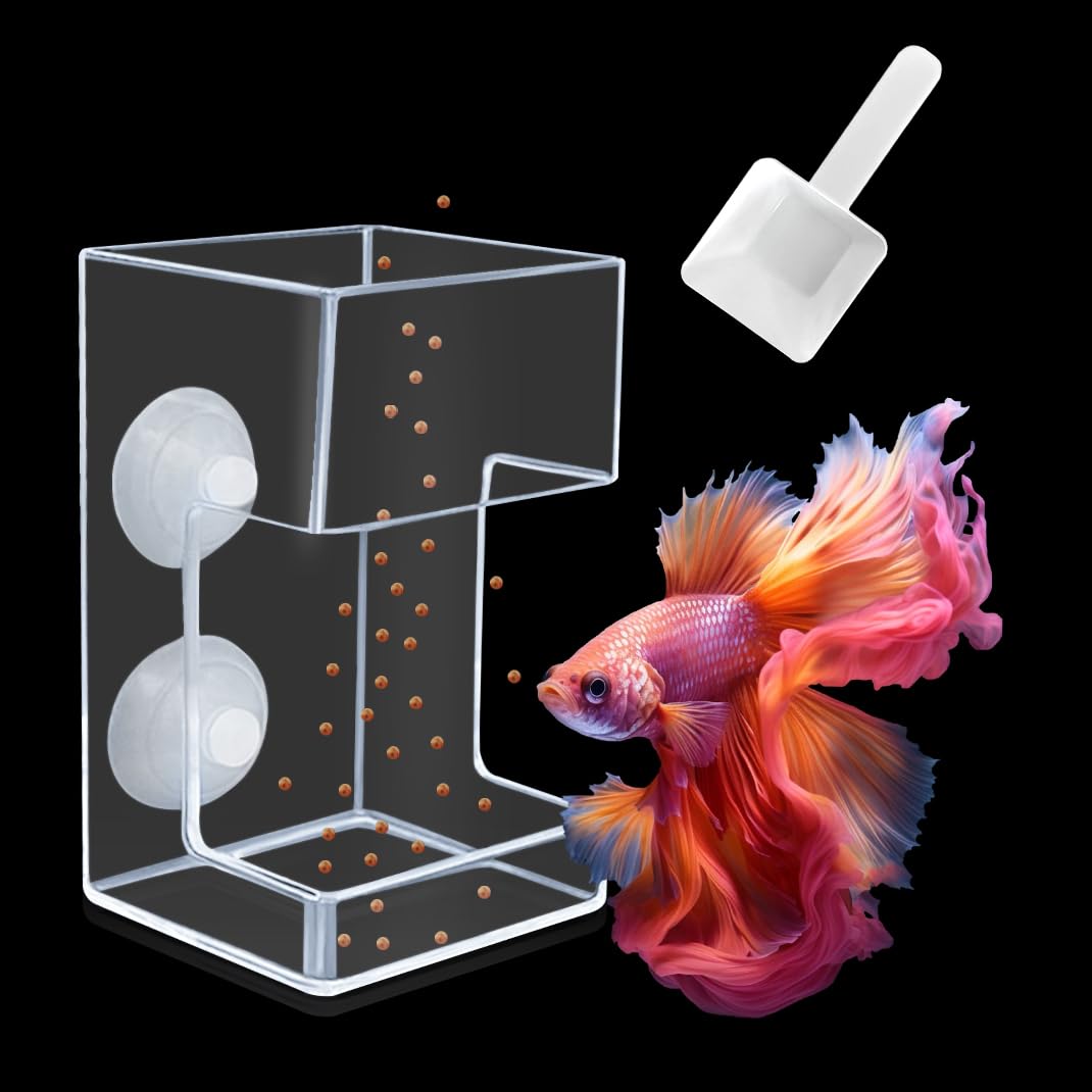 Acrylic Betta Fish Feeder for Aquarium, Square Feeding Ring Suction Cup with 1 Spoon, Transparent Aquarium Bird Shrimp Feeder (Square)