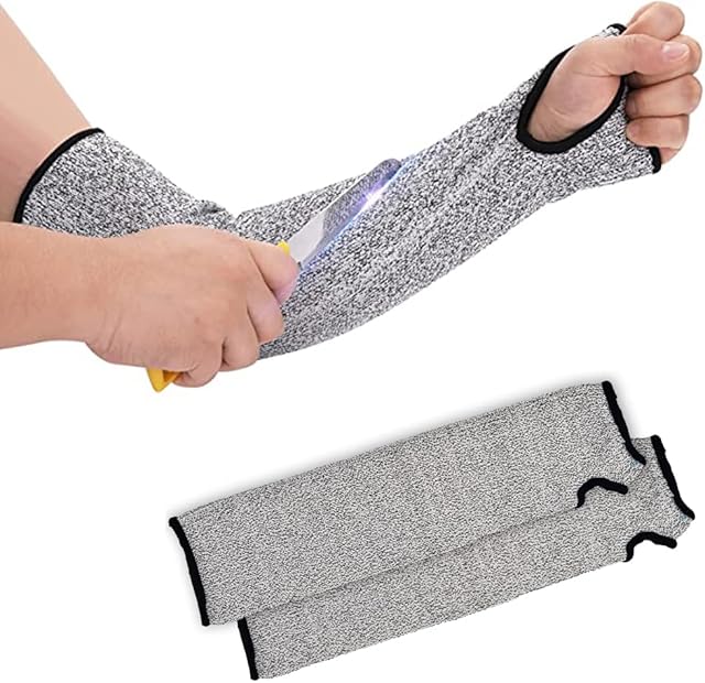 Cut Resistant Knit Sleeves with Thumb Slot, Level 5 Protection Slash Resistant Safety Protective Arm Sleeves Prevent Scrapes Scratches Skin Irritations UV (1 Pair)