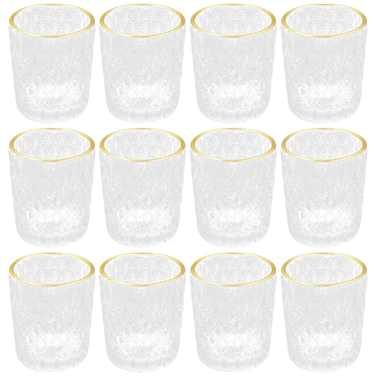 12 Pezzi Portacandele in Vetro Goffrato Dorato, Set