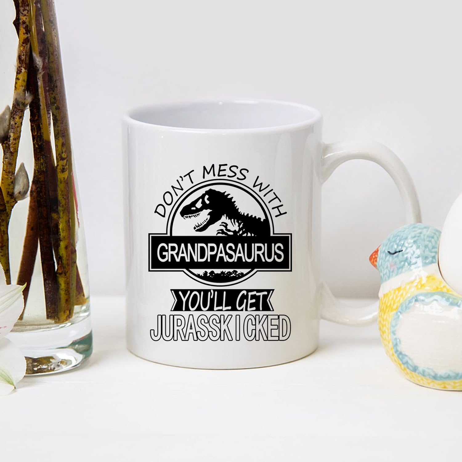 Don't Mess With Grandpasaurus You'll Get Jurasskicked Mug - Birthday, Father's Day, Christmas Gifts for Grandpa From Granddaughter, Grandson, Grandchild - 11 Ounce Coffee Cup