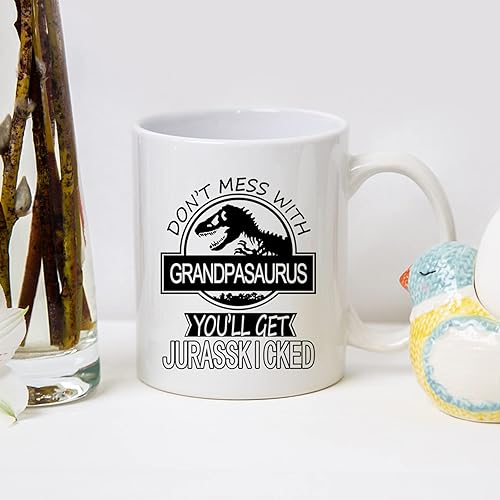 Miniatura 5 de Taza de café con texto en inglés "Don't Mess with Grandpasaurus You'll Get Jurasskicked", taza para abuelo, regalo de cumpleaños, día del padre,