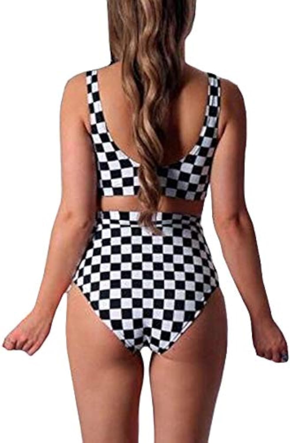 Women Rave Checkered Crop Top High Waisted Shorts Checkerboard Swimsuits for Dance Music Festival