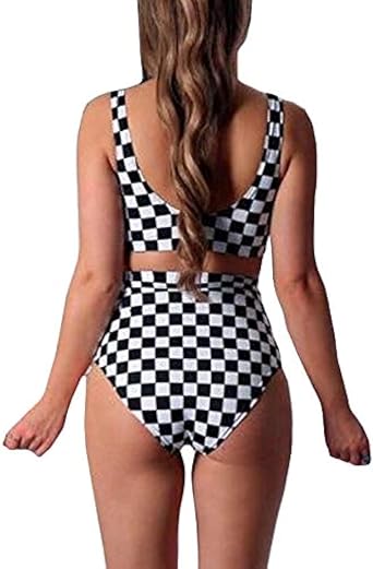 Women Rave Checkered Crop Top High Waisted Shorts Checkerboard Swimsuits for Dance Music Festival