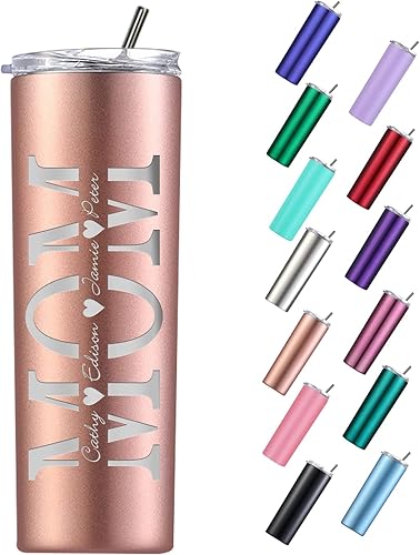 Miniatura 10 de Vasos ajustados personalizados con tapas y pajitas de 20 onzas vaso de café delgado grabado con láser personalizado con nombre regalo para mujeres