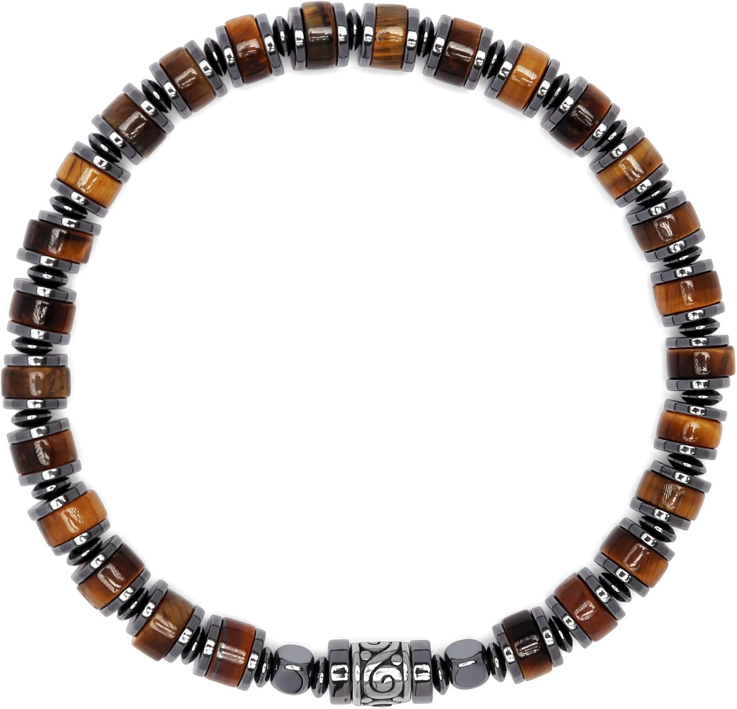 Men’s Beaded Bracelet – Polished Beads with Steel-Tone Accent | Stretch Fit | Minimalist Wristwear - Image 2