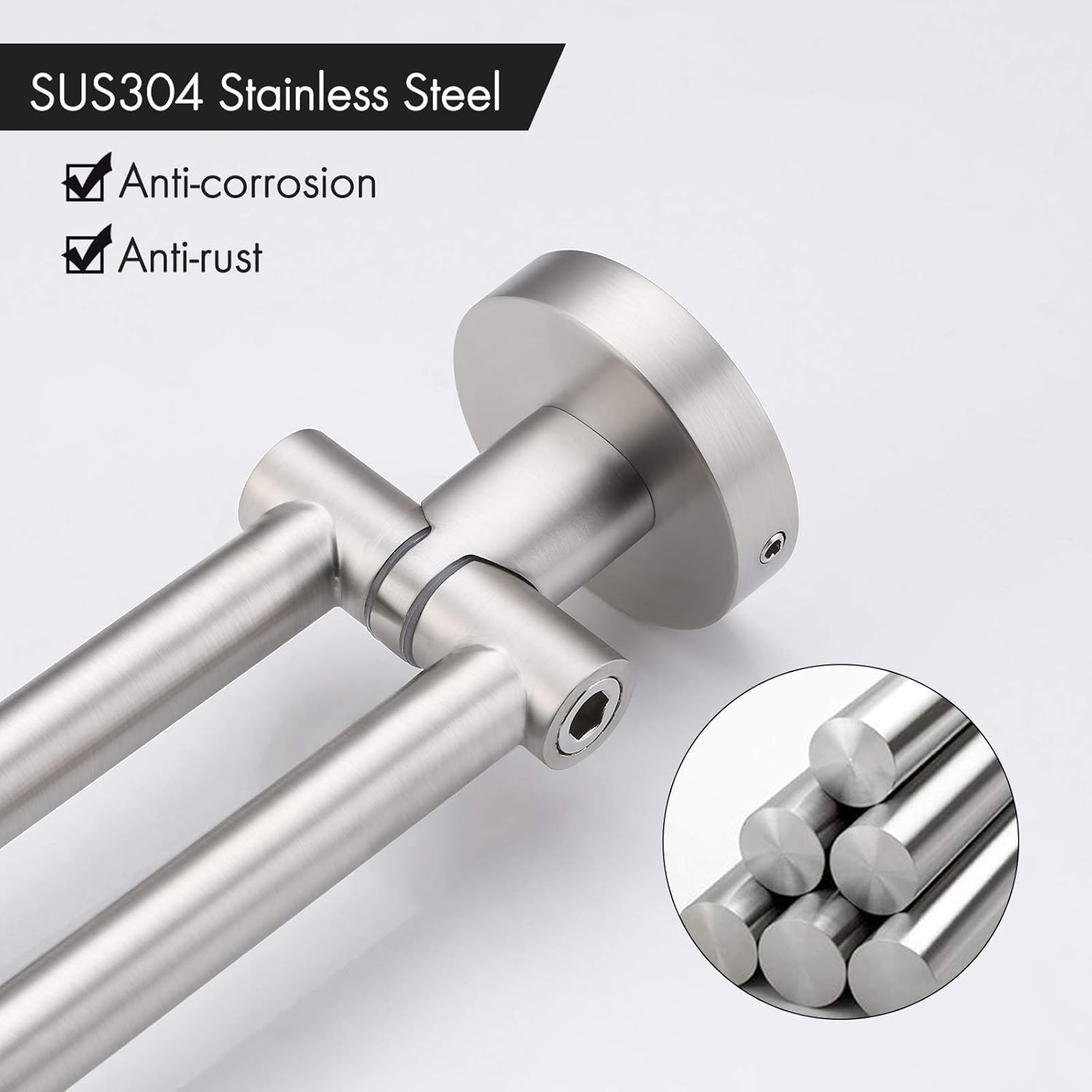 Kitchen Swivel Towel Bar 9-Inch Swing Out Towel Rack Double Towel Bar 2-Arm Wall Mounted SUS 304 Stainless Steel Brushed Finish