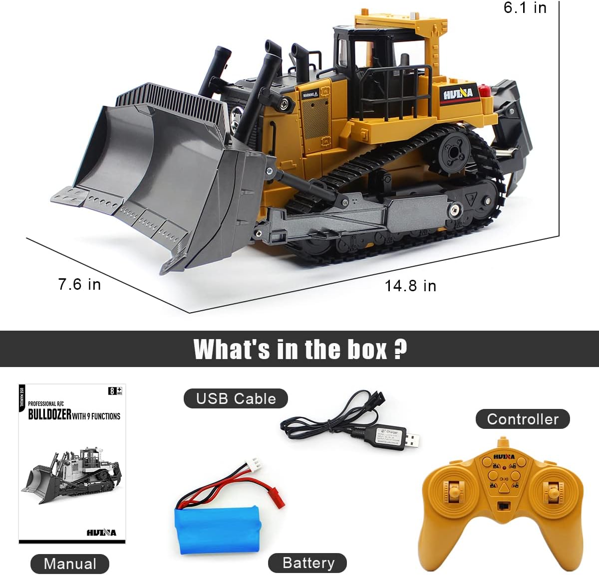 Losbenco RC Bulldozer 1/16 Remote Control Full Functional Construction Vehicle, 2.4Ghz 9 Channel Dozer Front Loader Toy with Light and Sound for Kids Age : Toys & Games