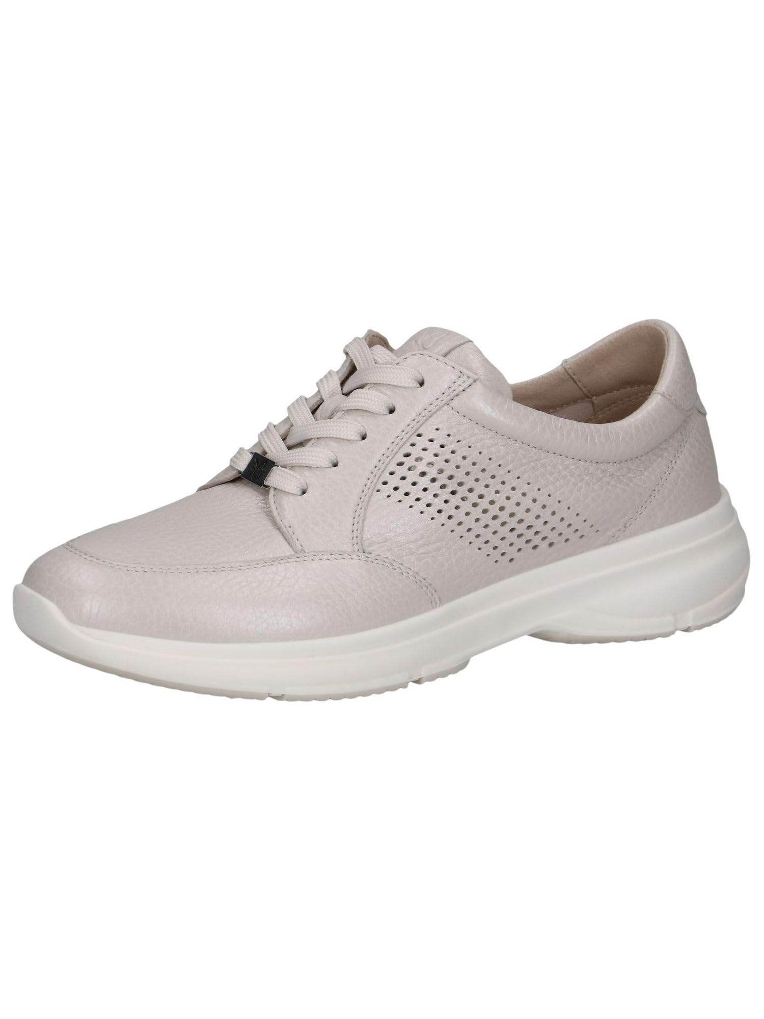 CAPRICE Women's Flat Leather Sneakers with Perforated Design, Cream (Pearl Per.Deer), 6.5 UK