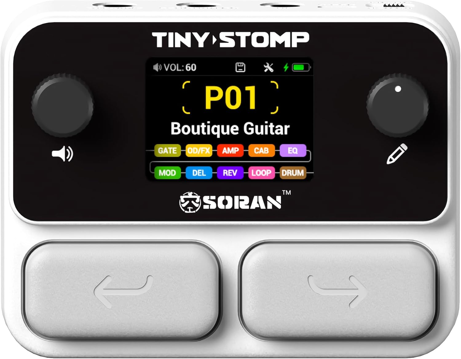 SORAN JME-03A Tiny Stomp Multi Effects Guitar Pedal, 125 Effects, 99 Presets, 10 Modules, 40s Looper, 100 Drum Rhythms, 20 IR/NAM Slots, USB Audio, Rechargeable Pocket Pedal for Guitar and Bass