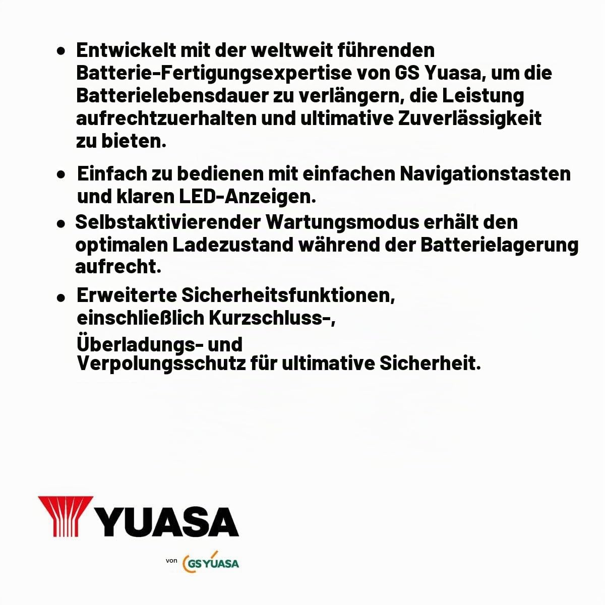 Yuasa YCX1.5 6/12 V 1,5 A Motorradbatterie-Smart-Ladegerät | 7-Stufen-Ladung, Kompatibel mit 6V & 12V, Sicher, Fehlererkennung, Einfache Plug & Play Bedienung