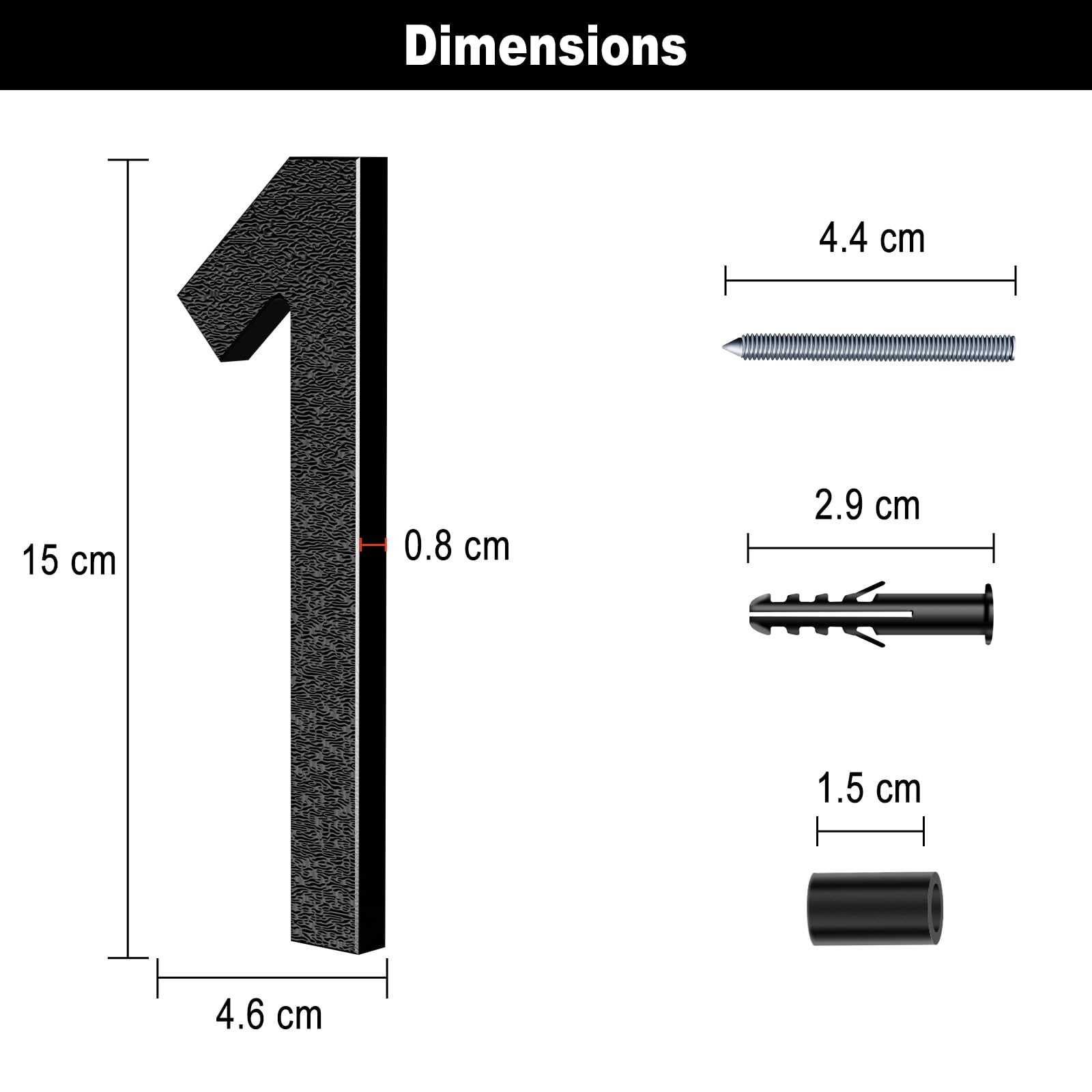 Números De Casa Exterior Negro 15 Cm - Diseño 3D Flotante, Instalación Adhesiva O Con Tornillos, Resistente Al Clima