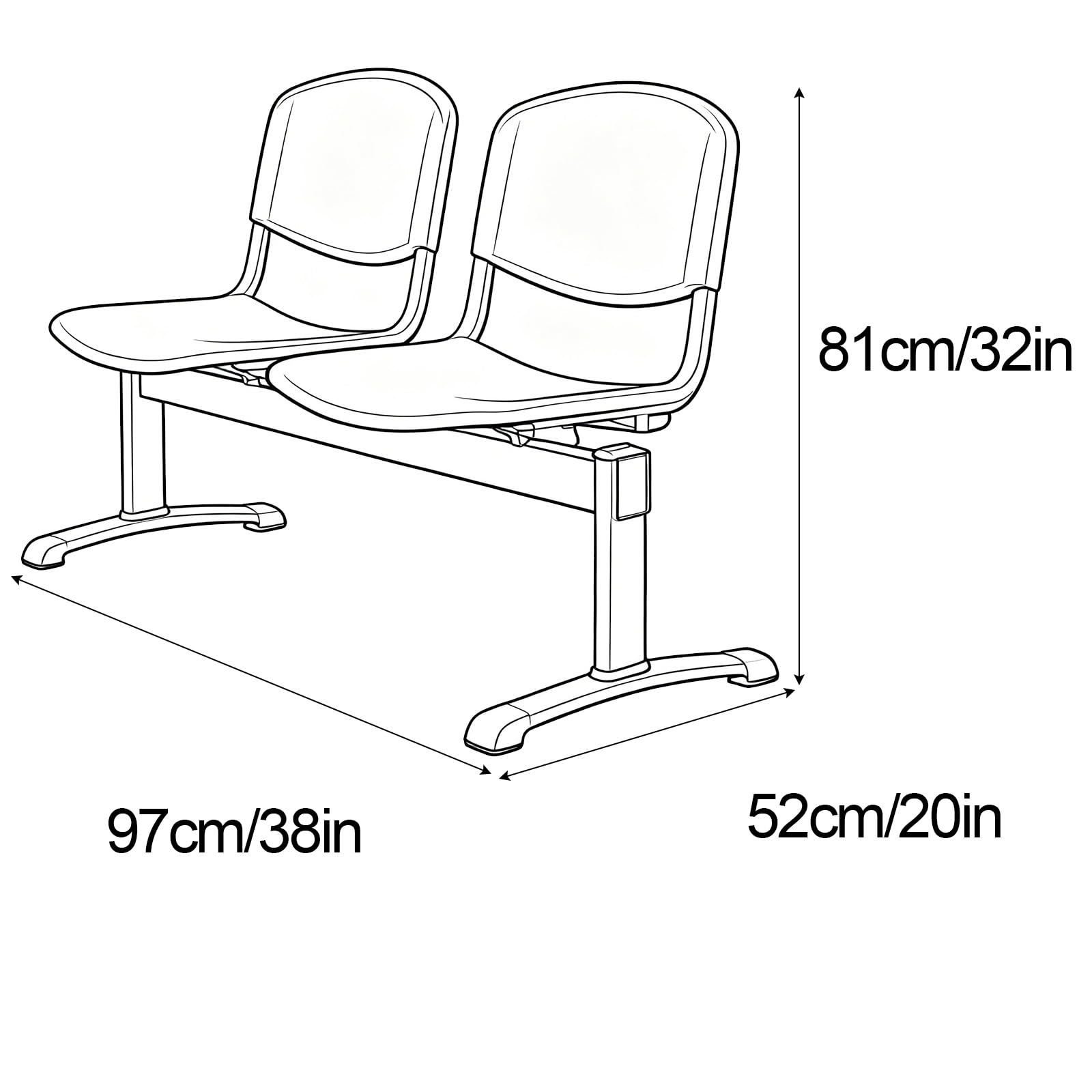 3 Sitzer Empfangsbank für Lobbys und Wartebereiche, Belastbarkeit: 400kg, 97x81x52cm, Metallgestell(Blue)