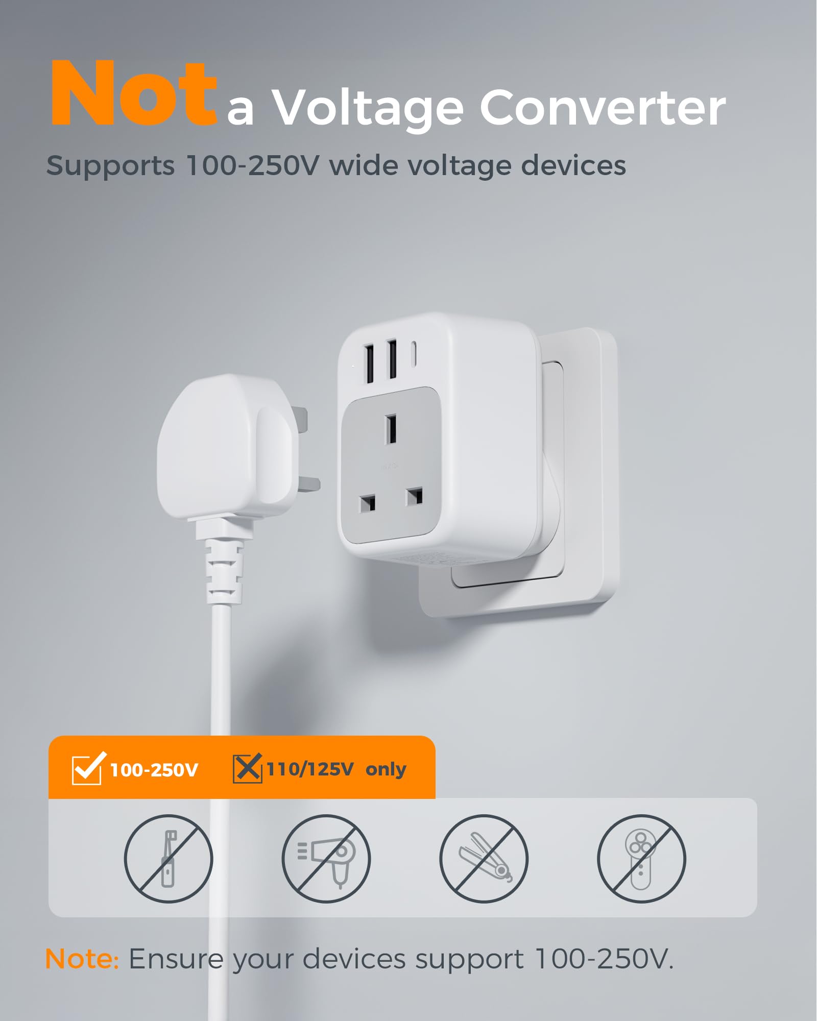 South Africa Plug Adapter 2 Pack, TESSAN UK to South Africa Plug Adapter with USB C and 2 USB A, 4 in 1 Type M Travel Adaptor — view 6