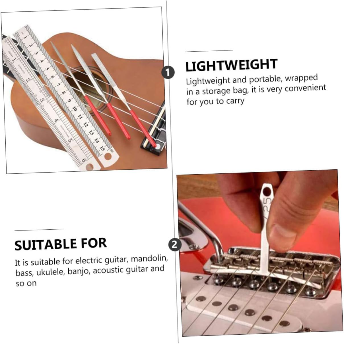 1Set Guitar Tool Kit for Electric Guitar Mandolin Bass Ukulele and Acoustic Guitar Comprehensive Repairing and Maintenance Tools for Optimal Performance