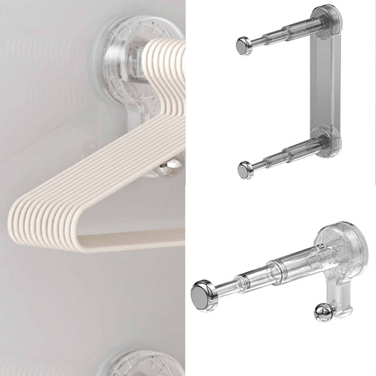 ZHIZHOUNEY Multipurpose Space Saving Suction Cup Clothes Rack with Double Hook Enhances Storage Capacity Without Wall Damage