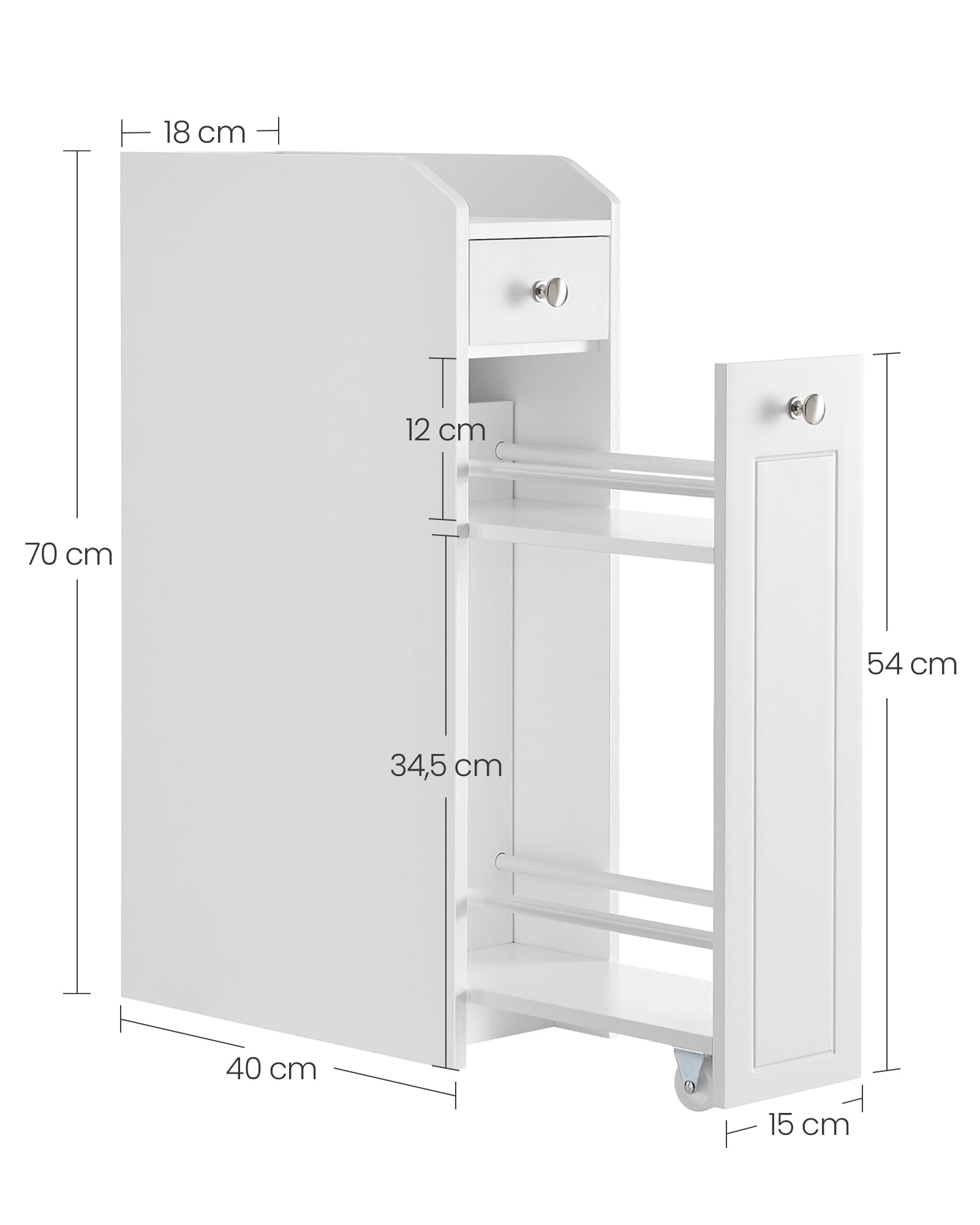 VASAGLE Mobile da Bagno, Mobiletto Salvaspazio, Mobiletto a Colonna, Porta Carta Igienica, con Cassetti, per Piccoli Spazi, Bianco BBC847P31