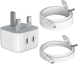 Dual 20W USB C iPhone Fast Charger, USB C Wall iPhone Charger Plug with 1M+2M Fast Charging Cable, USB C Fast iphone Charger Cable and Plug for iPhone14/13/12/11/X/8 Series/iPad AirPod/Watch/TWS