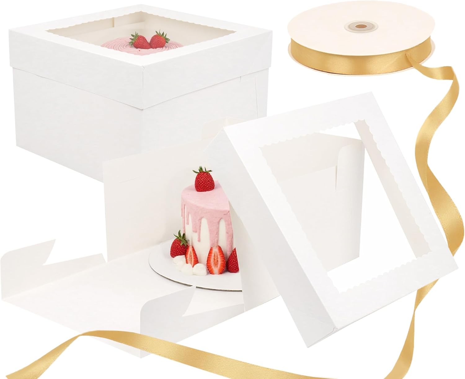 10 Pack 12x12x8 Cake Box, 12 Inch Disposable Cheesecake Boxes with Windows, White Tall Bakery Boxes for Cake, Donuts, Pies, Cookies, Wedding, Birthday, Party 12x12x8 Inch