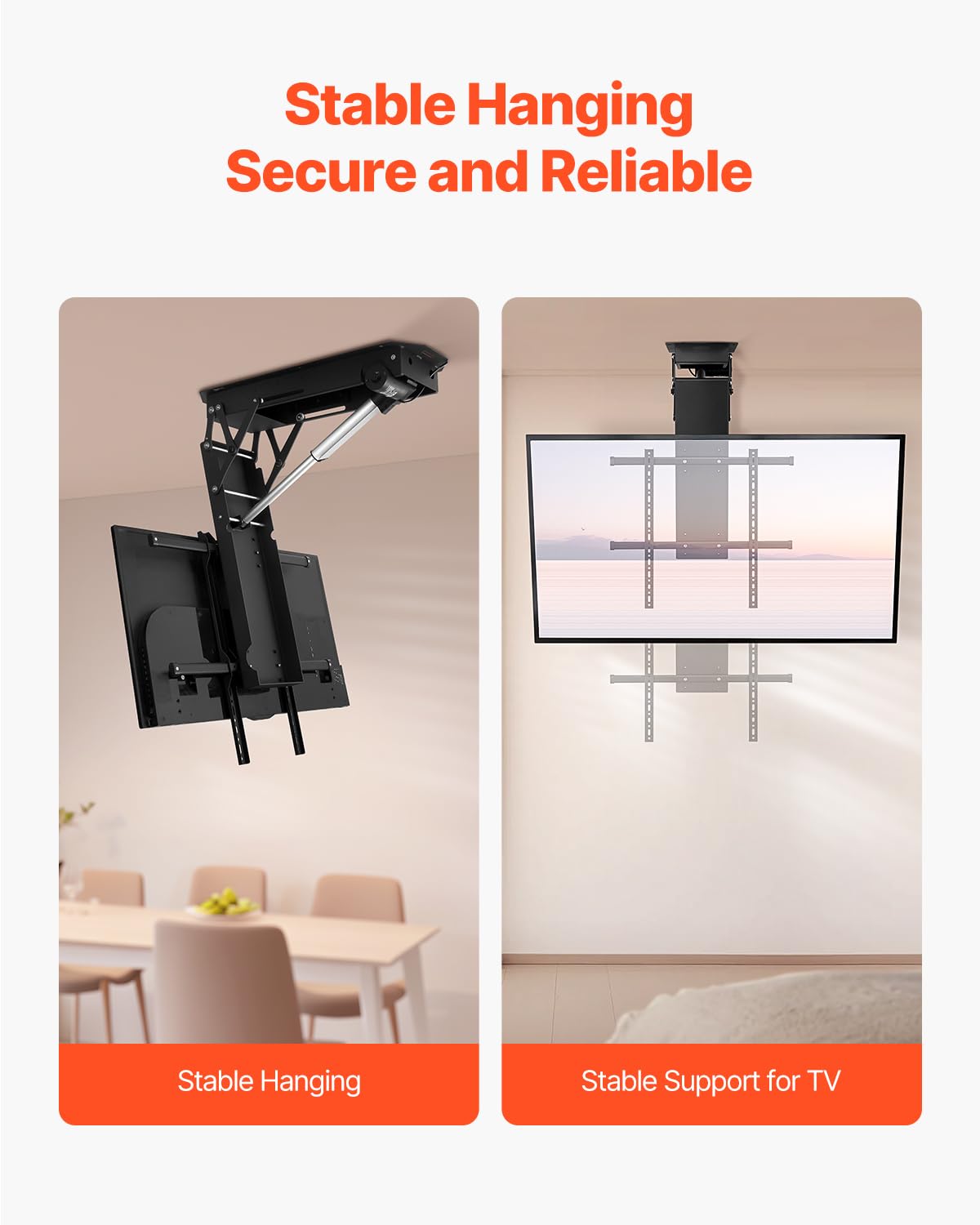 VEVOR Soporte de Techo Motorizado para Televisores de 813 a 1778 mm, Soporte Plegable Ajustable Eléctricamente Compatibilidad Máxima de Montaje VESA de 60 x 60 cm para Televisores de hasta 50 kg