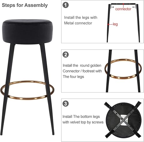 Miniatura 6 de DUHOME Juego de 2, modernos taburetes de bar redondos de terciopelo, altura de 30 pulgadas, silla de comedor redonda de desayuno para cocina,
