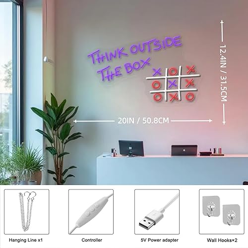 Miniatura 4 de Letrero de neón Think Outside The Box, decoración de pared motivacional, letrero LED de inspiración, letrero LED con cita positiva, oficina en casa,
