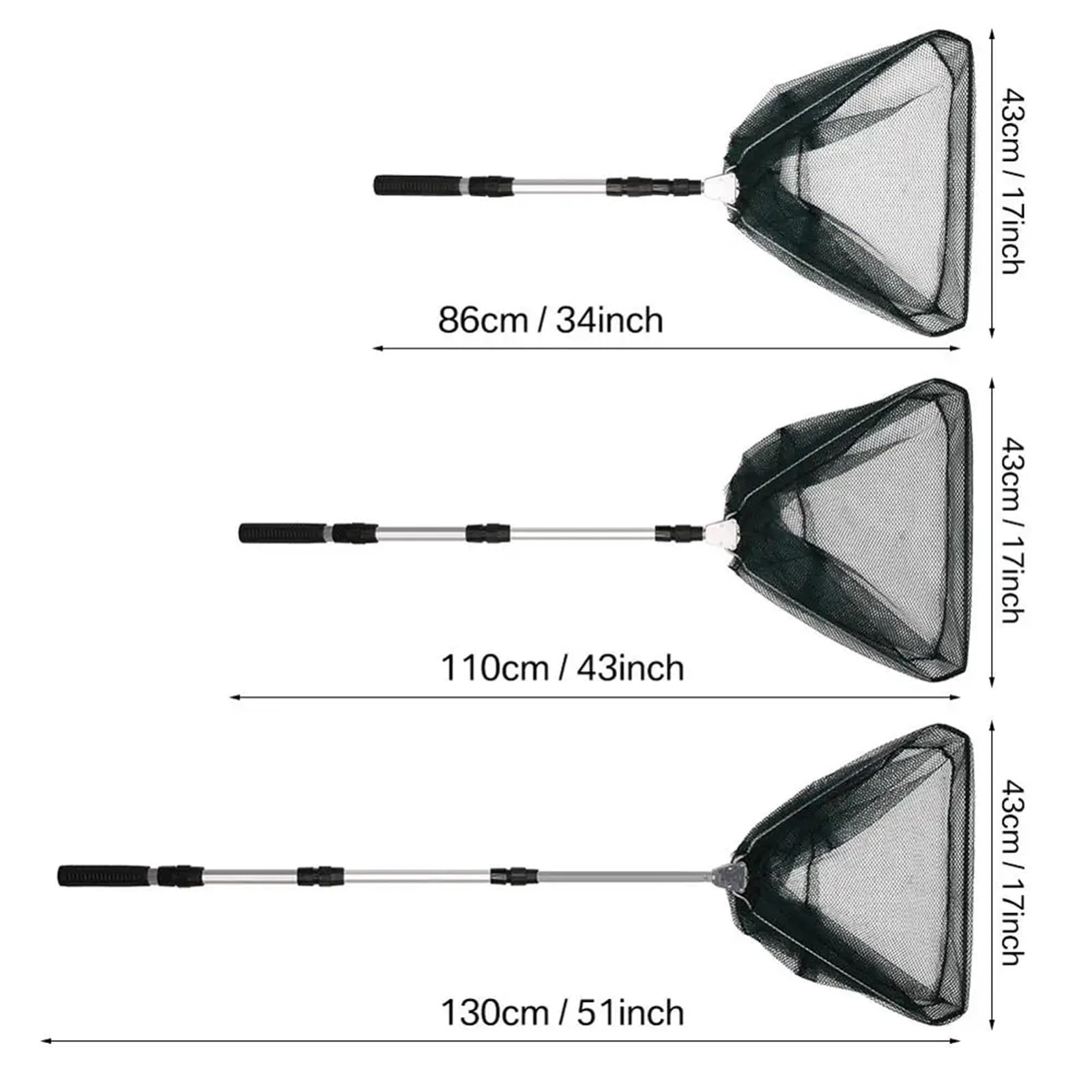 Angelkescher, Fischernetz, 130 cm, Aluminiumlegierung, teleskopierbar, zusammenklappbar, einziehbare Stange für Karpfenangeln, Fangen und Freigabe von Fischernetz