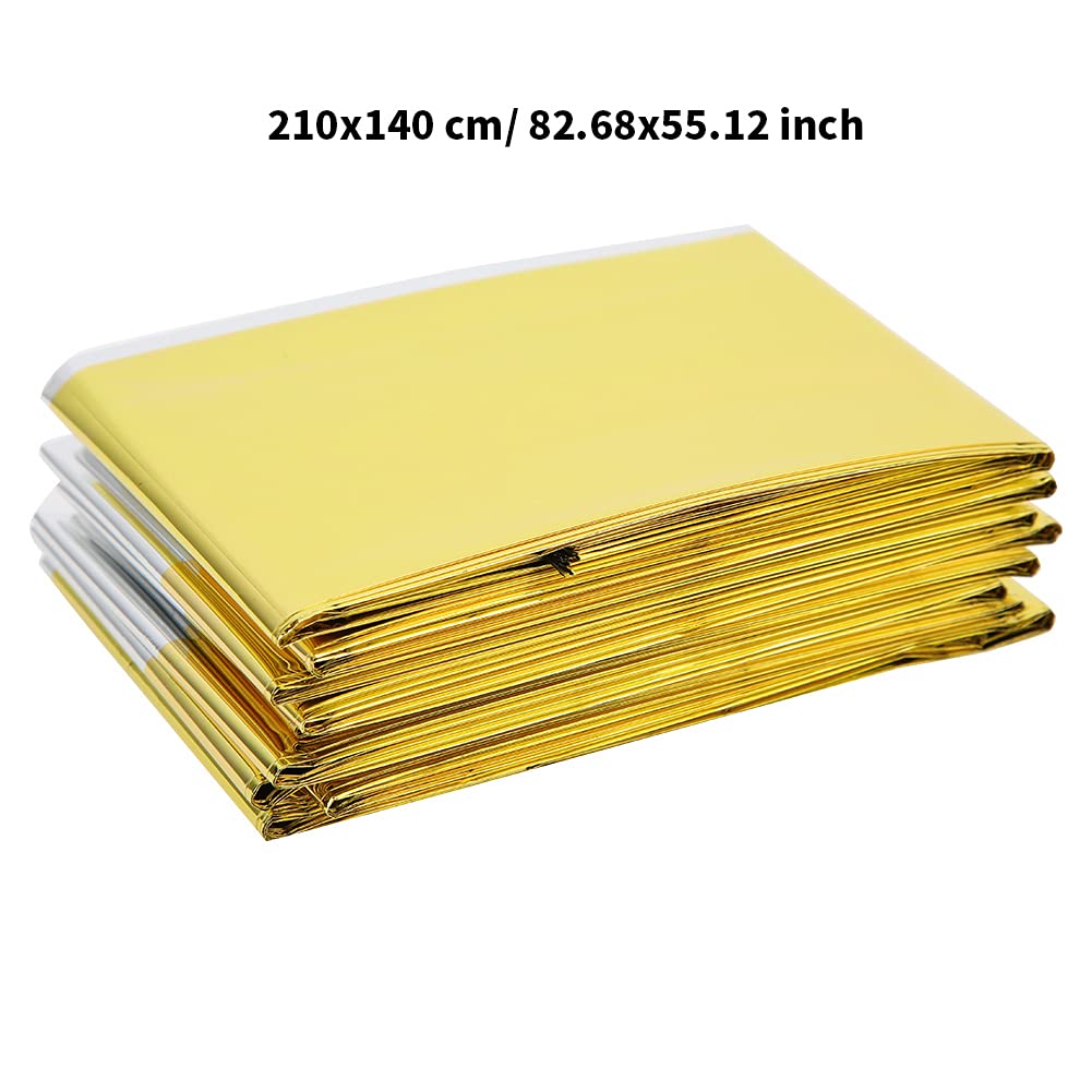 5 Pezzi Coperta di Sopravvivenza di Emergenza, Coperte Spaziali in Lamina Termica Coperta Riflettente Impermeabile per Esterni Sacco a Pelo di Emergenza per Campeggio/Escursionismo/Terremoto(oro)
