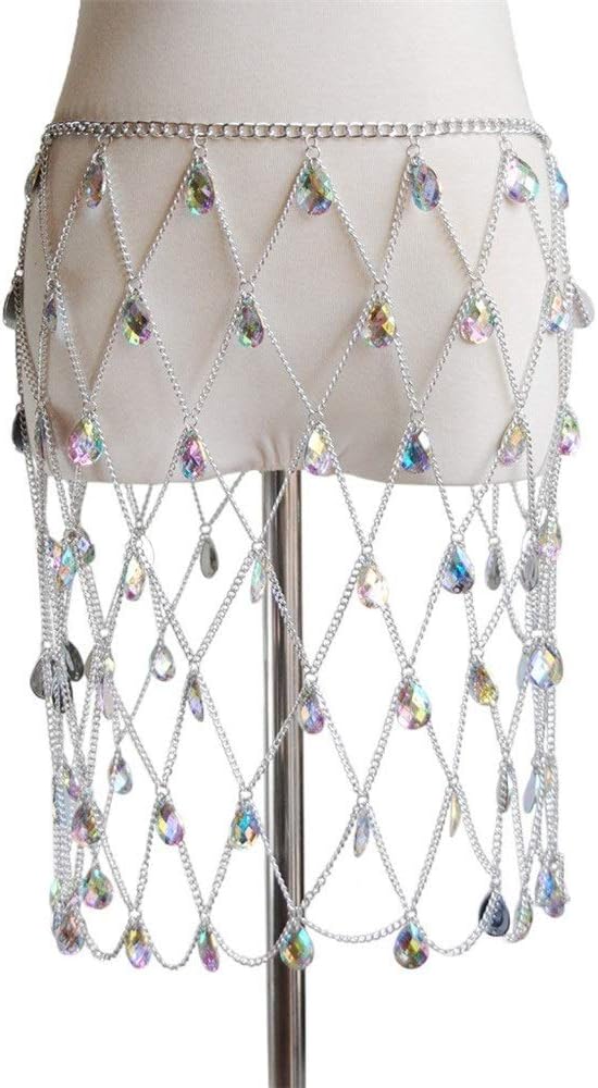 [ASALIT] チェーンベルト レディース 女性の腰のチェーンセクシーな中空の宝石用原石のペンダントウエストチェーンスカート 腰部