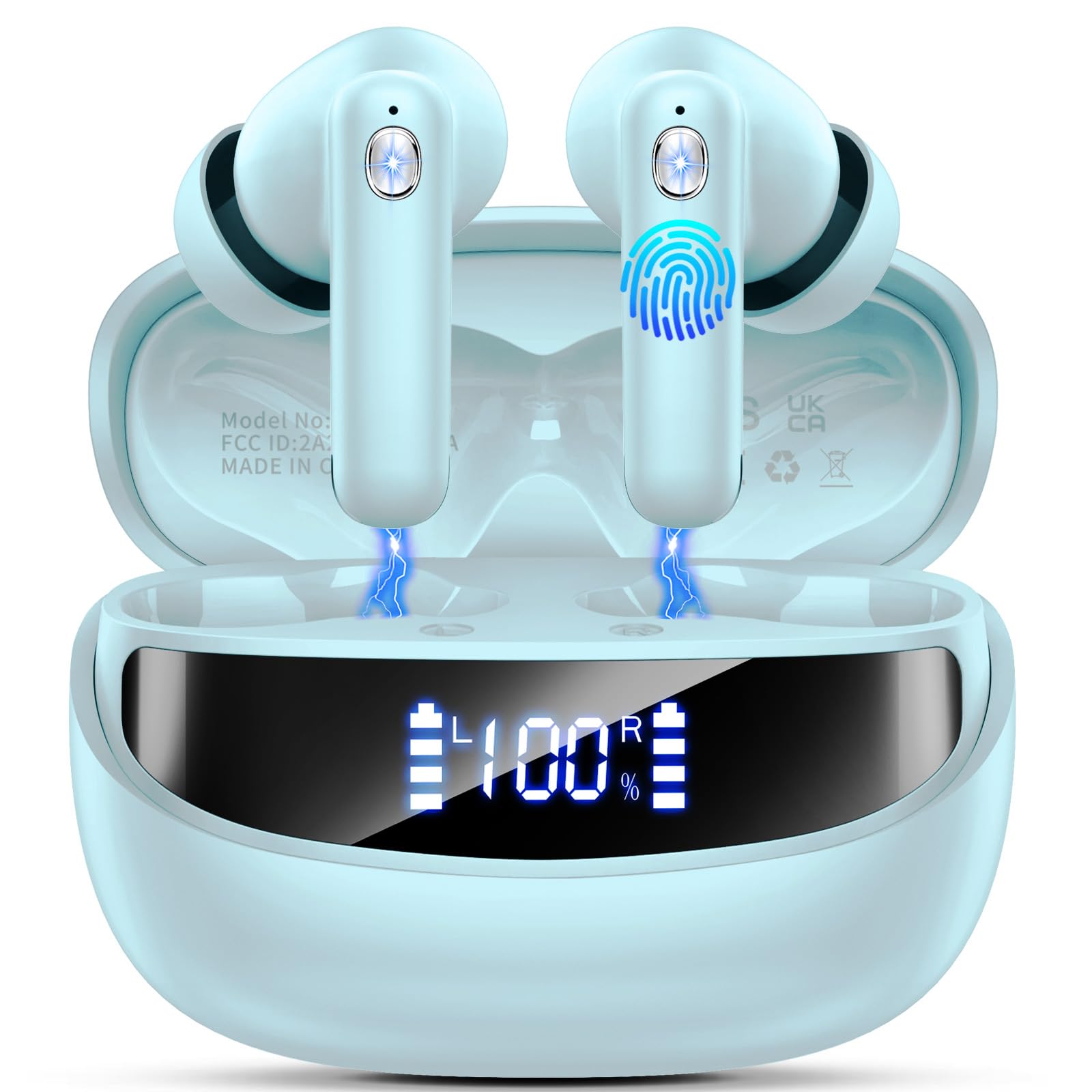 Cuffie Bluetooth, Auricolari Bluetooth 5.4 con 4 ENC Mic, 2025 Cuffiette Bluetooth In Ear Stereo HiFi, 45 Ore Cuffie Senza Fili con LED Display, Cancellazione Rumore , IP7 Impermeabili, Touch Control