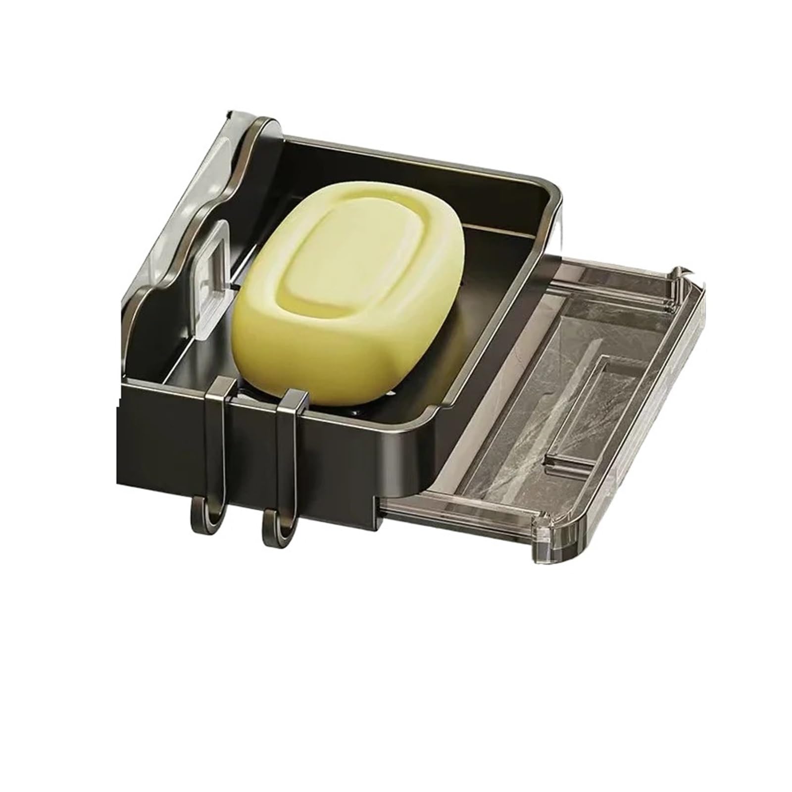 Bathroom Soap Holder Free-Punching Wall Mounted Sponge Organizer Double Drainage Dish Accessories(Black-2)