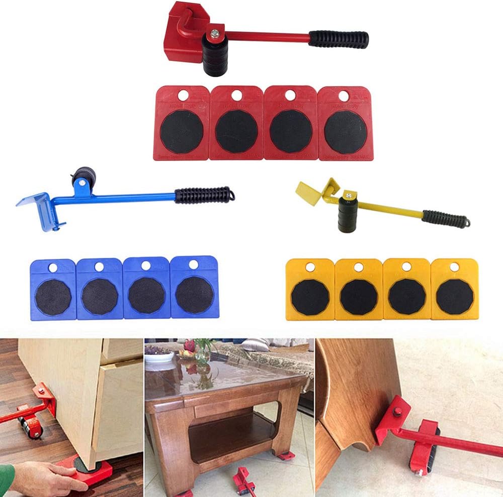 TopHomer 5PCS 3 Colors Optional Furniture Lifter Heavy Duty with 4 Sliders for Easy Moving Sofas Refrigerators Couches Furniture Appliance Roller(Blue)