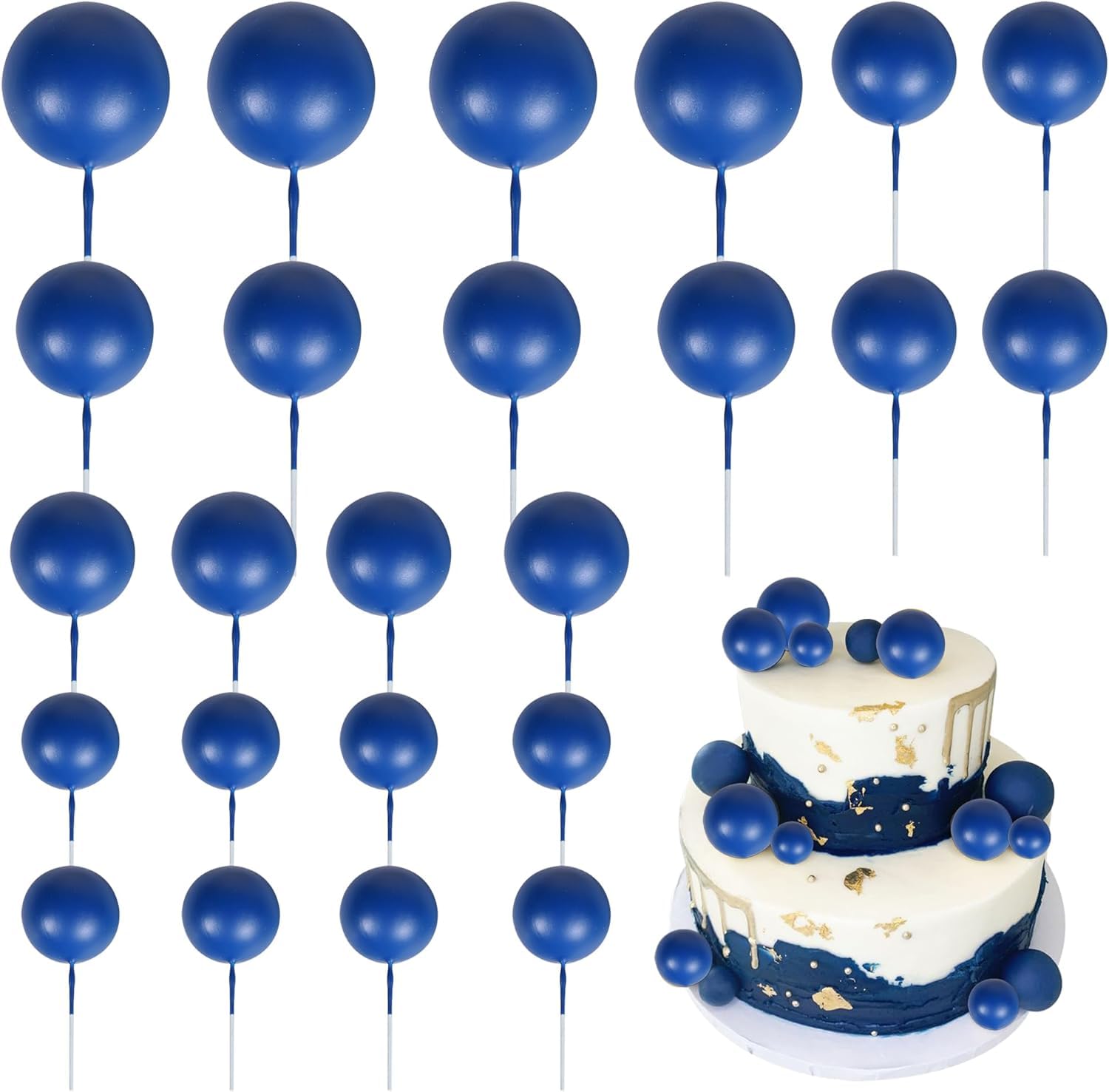 SYKYCTCY 24 Pack Balls Cake Topper DIY Cake Insert Toppers Ball Cake Picks Cupcake Topper for Birthday Party Baby Shower Wedding Cake Decoration Blue — image 1