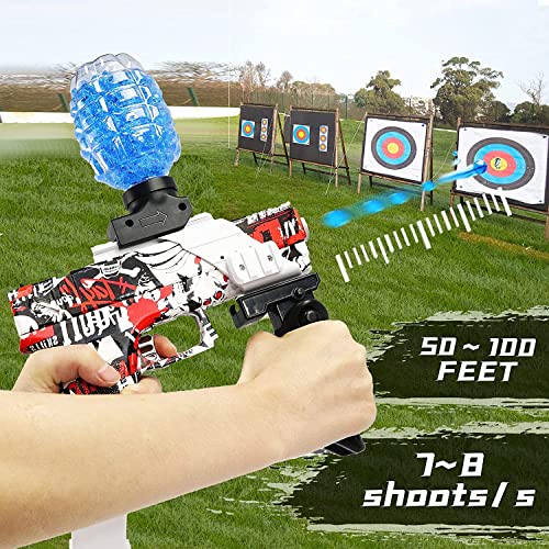 Image of Gel Blaster Automatic Machine Gun for Kids-Adults - Electric Outdoor Toy Water Ball Pistol - Shooting Range Up to 70 Feet With 10000 Gel Balls (Red & White)