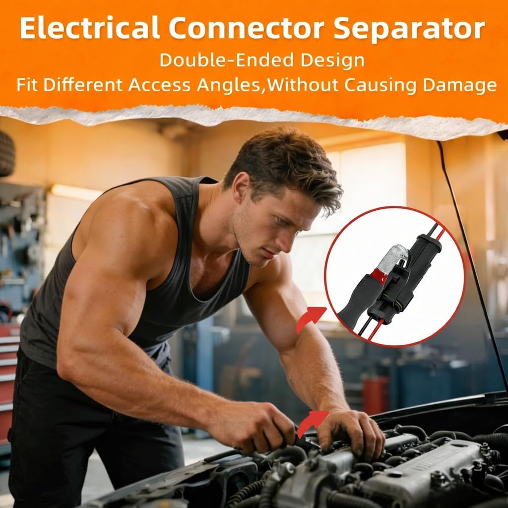 7PCS Electrical Disconnect Pliers Set with Leather Storage Case, Automotive Connector Removal Tool Kit for Push Tab Style Plugs, Fuel Injectors, Sensors & Relays, Car Repair Tools for Mechanics