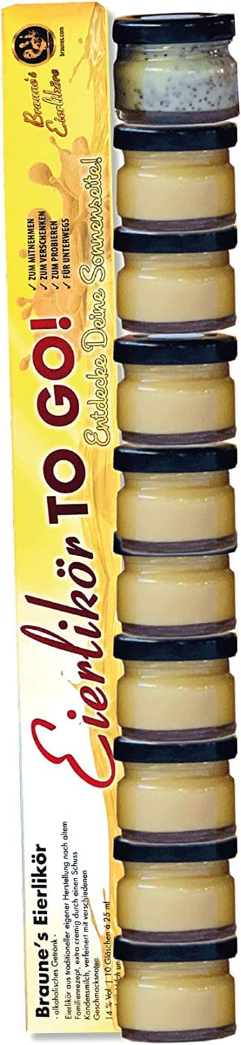 Braunes Eierlikör TO GO | Sonnenseite | 10 x 25ml zum Probieren! (14% vol) - Eierlikör für unterwegs - auch als Geschenkide, Geschenkset prima geeignet | Besonders cremig und dickflüssig