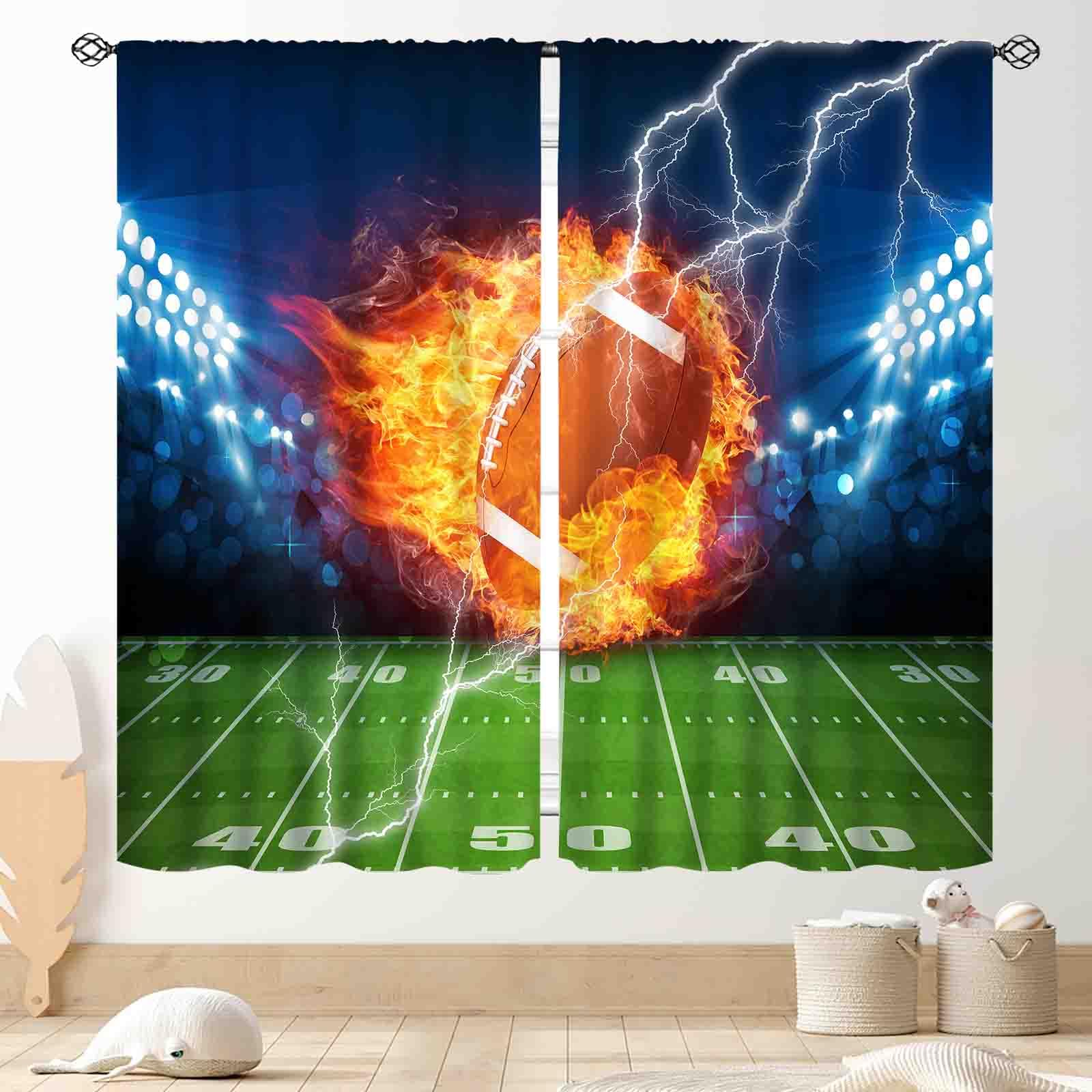 Football Curtains for Boys Bedroom, Kids Teens Cooling Fire Flash Soccer Ball Game Football Field Blackout Window Drapery Treatments for Living Room Playroom Nursery 2 Panels, 42"x45" Inch