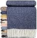 Produktbild STTS International Kaschmir Decke Wolldecke Wohndecke 100% Merinowolle - Kaschmir - Mix 140 x 200 cm sehr weiches Plaid Kuscheldecke Faro (Dunkelblau)
