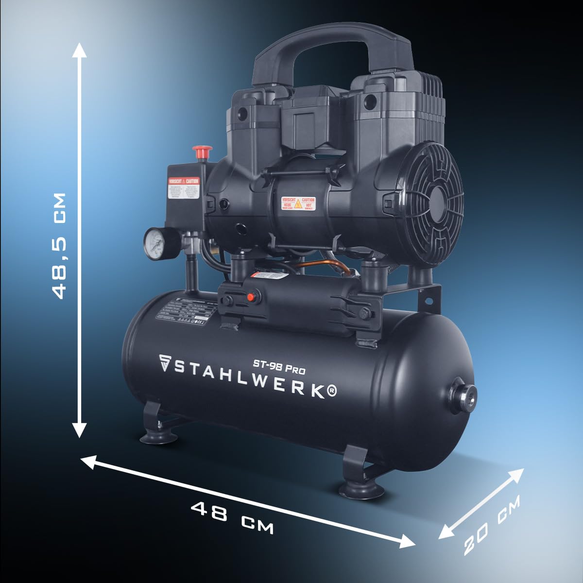 STAHLWERK Kompressor mit 9 L Tank (ST-98 Pro) – ölfrei & leise, 8 bar, 1,22 PS (0,9 kW), 170 l/min, 65 dB, Druckluftkompressor mit Brushless-Motoren, Silent-/Flüsterkompressor, Kolbenkompressor