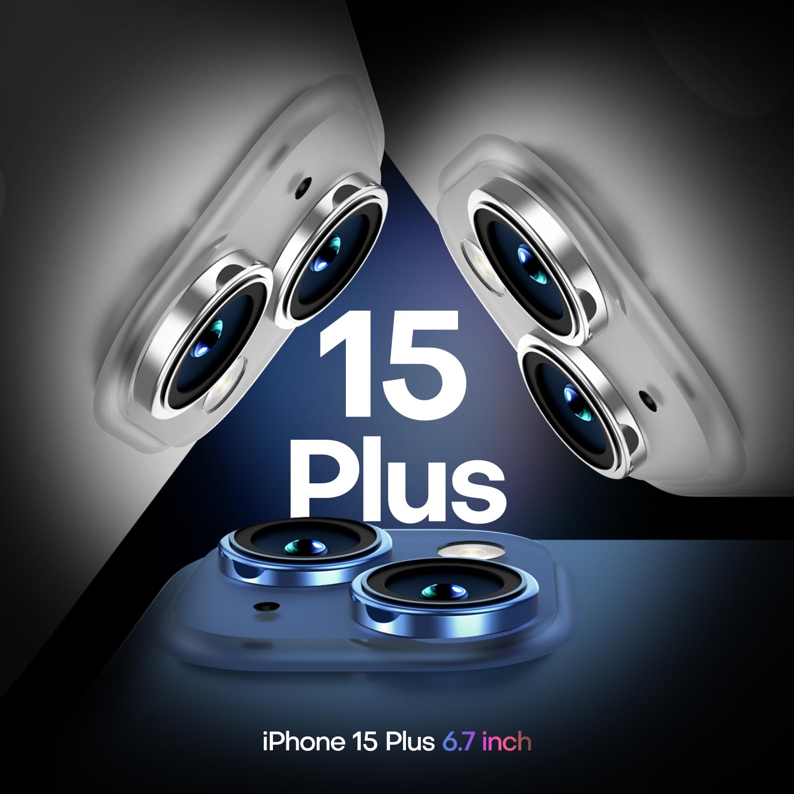 TAURI Cover per iPhone 15 Plus con Pellicola in Vetro Temperato,Custodia per Sottile Antishock, Anticaduta - Trasparente