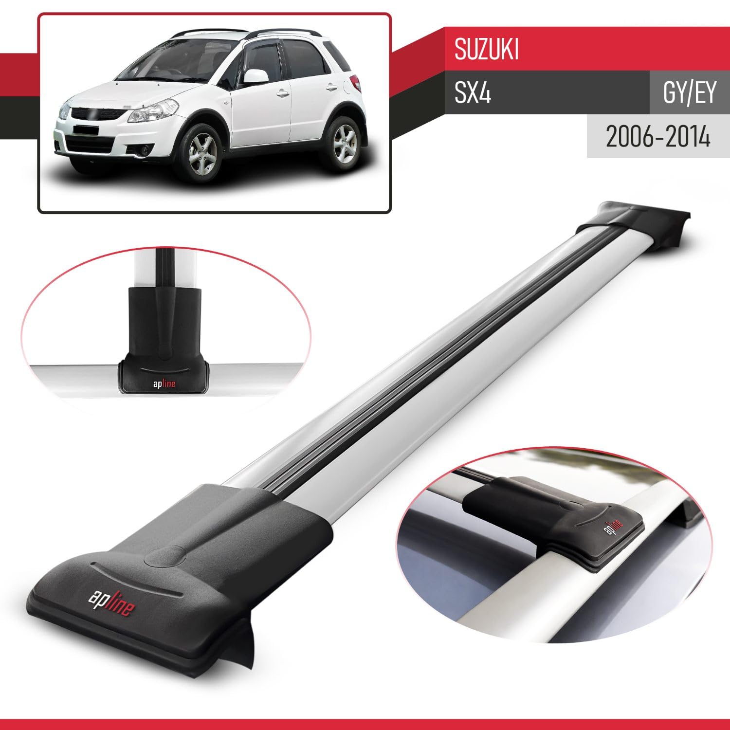 MDAK Kompatibel mit Suzuki SX4 (GY/EY) 2006-2014 Fly Modell Relingträger Dachträger Auto Gepäckträger Grau Aluminium 2 Stangen