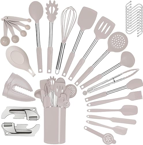 Miniatura 6 de Juego de utensilios de cocina de silicona con mango de acero inoxidable, juego de espátula, juego de utensilios de cocina, utensilios de cocina para