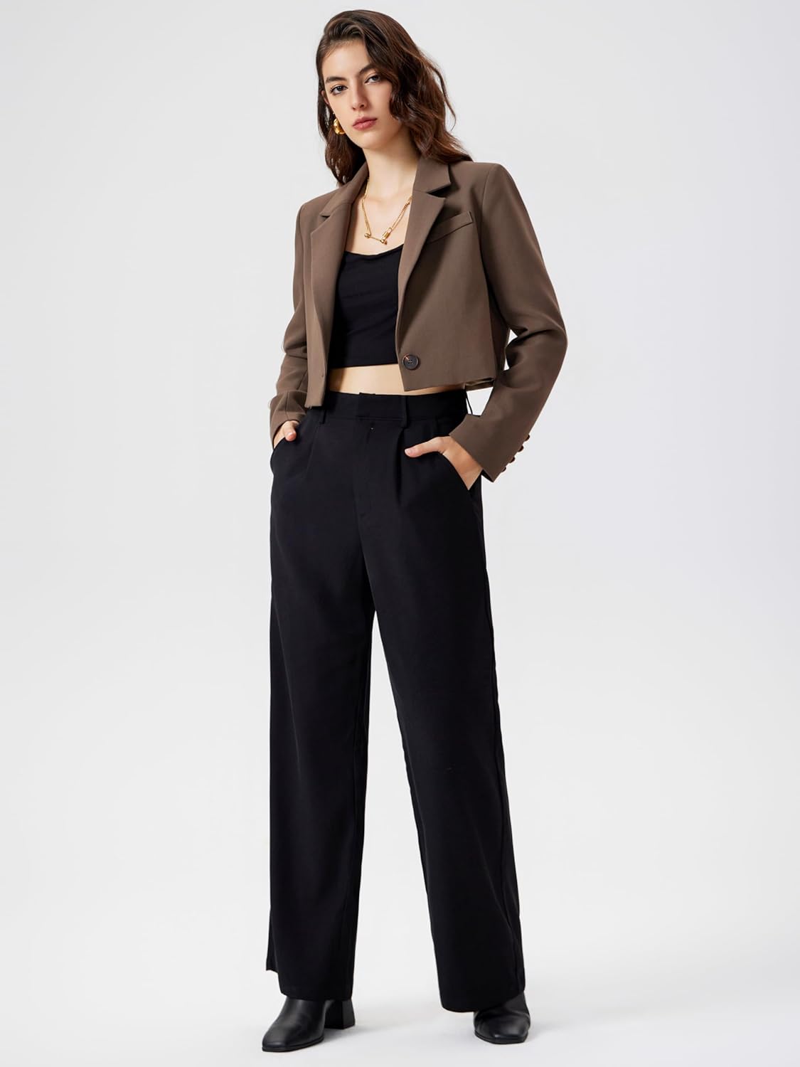 CIDER Womens Blazer Cropped Business Casual Open Front Long Sleeve Suit Work Office Blazer Jacket - Image 5